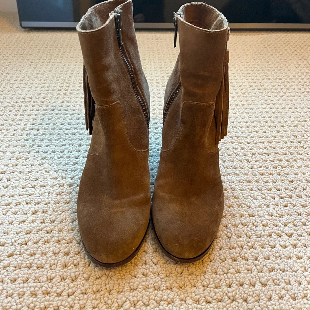 Frye Tan Suede Ankle Boots with Tassel - Picture 2 of 5